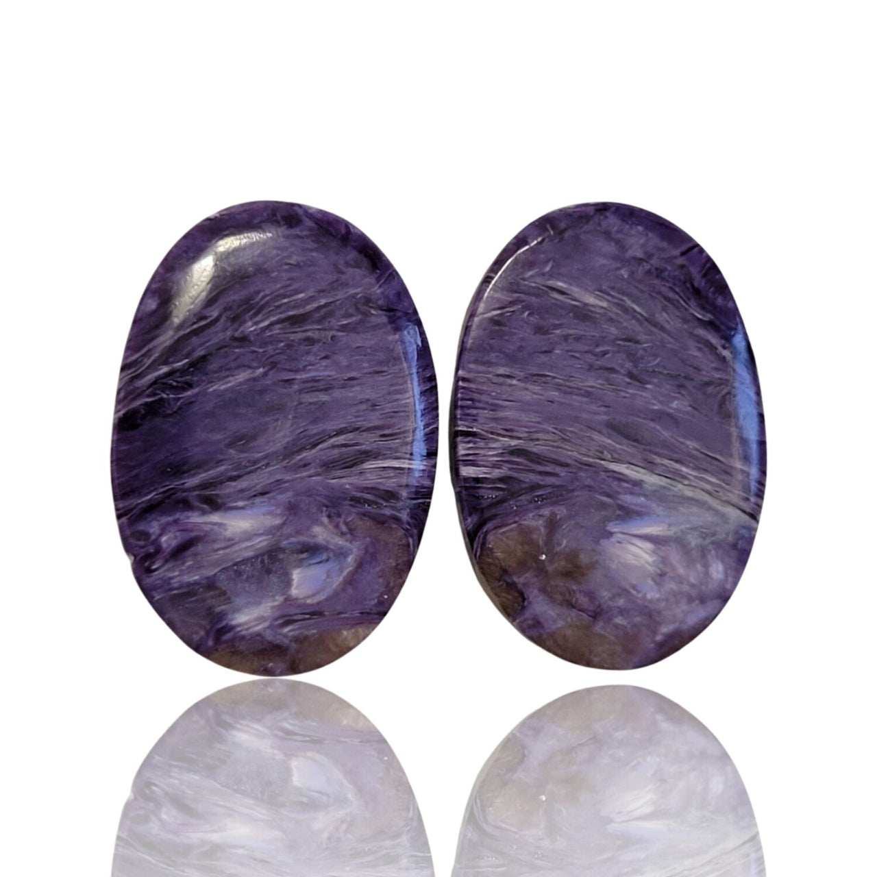 Natural Russian Charoite Cabochon Pairs - 1) 33Ct, approx. 25x17mm each