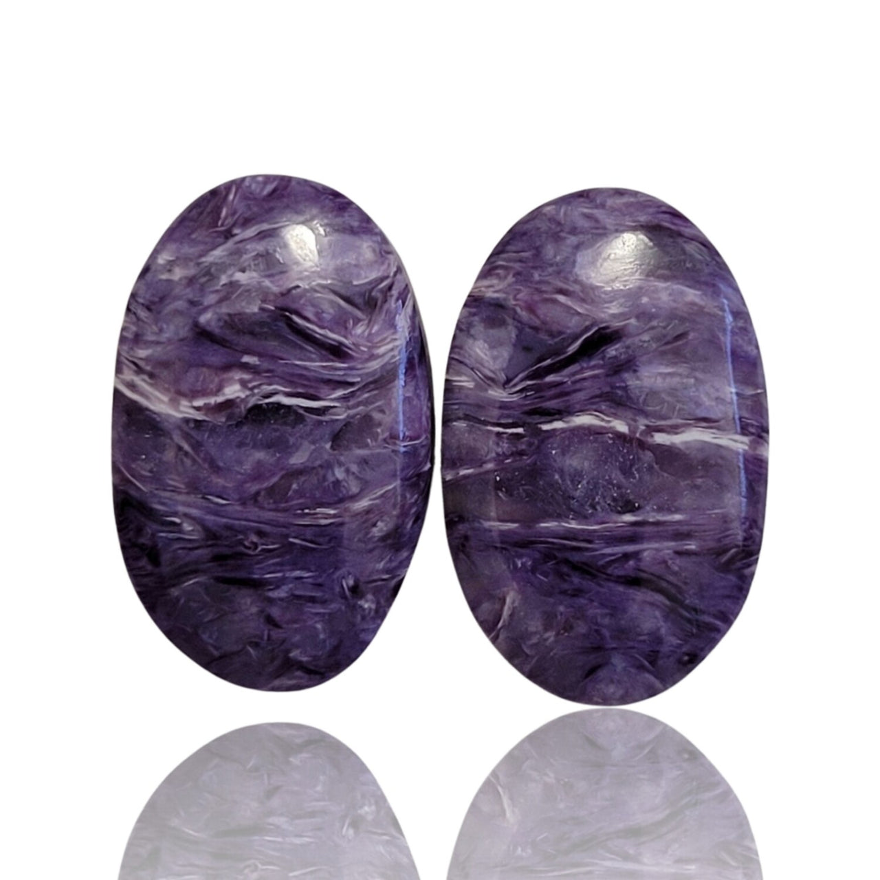 Natural Russian Charoite Cabochon Pairs - 2) 23Ct, approx. 21x13mm each