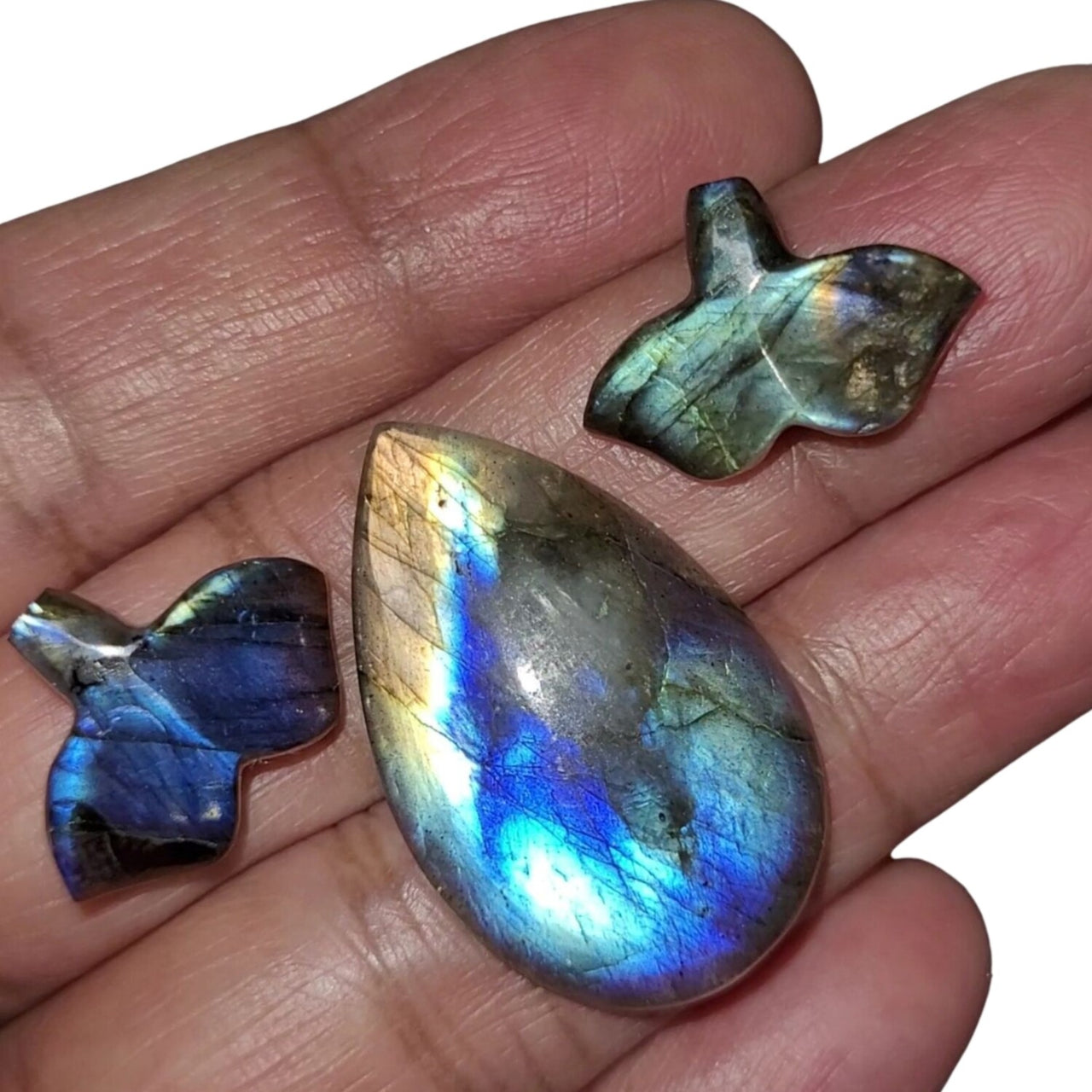 59Ct Natural Labradorite Cabochon Set 33x21mm and two 20x14mm each