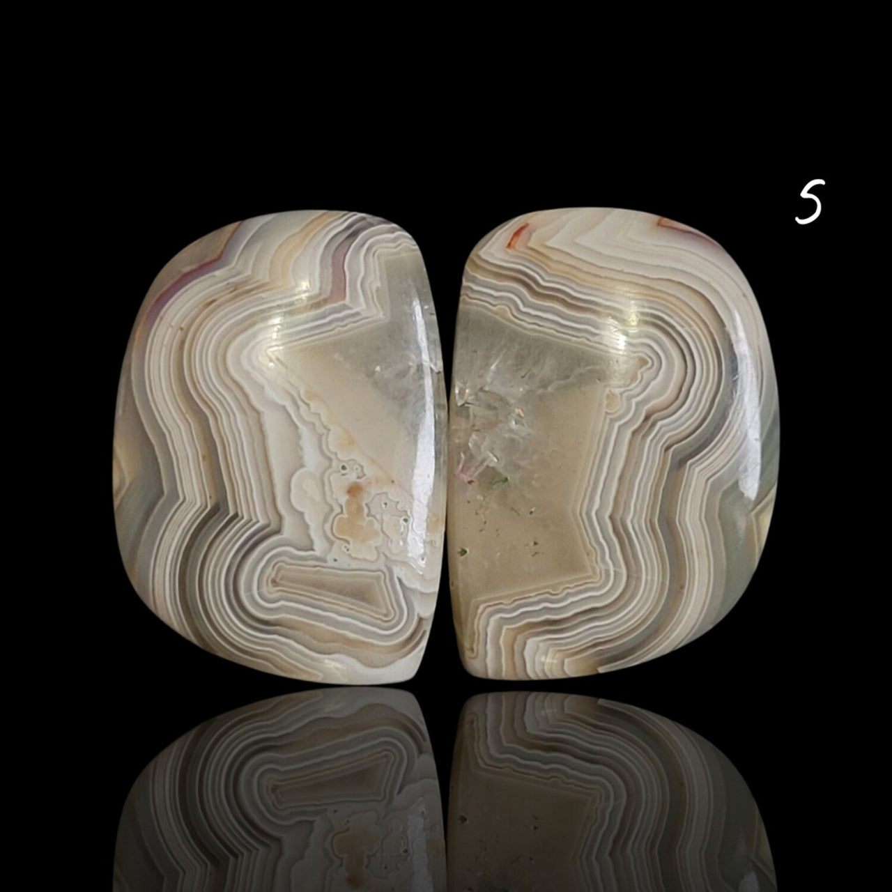 Natural Crazy Lace Agate Cabochon Pairs - 5) 24Ct, approx. 20x14mm each