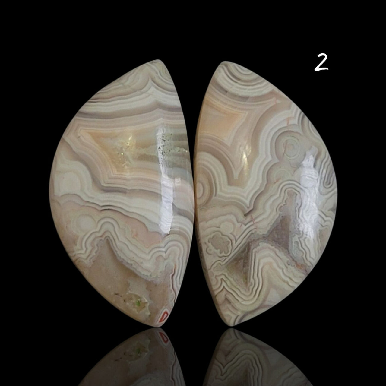 Natural Crazy Lace Agate Cabochon Pairs - 2) 18Ct, approx. 22x12mm each