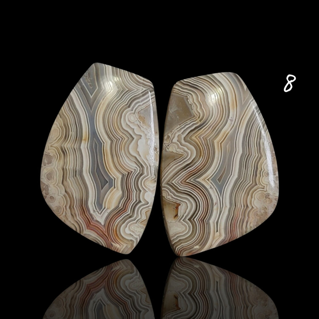 Natural Crazy Lace Agate Cabochon Pairs - 8) 32Ct, approx. 24x16mm each