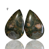 Thumbnail for Natural Rhyolite Rainforest Jasper Cabochon Pairs - 4) 19Ct, approx. 23x14mm each