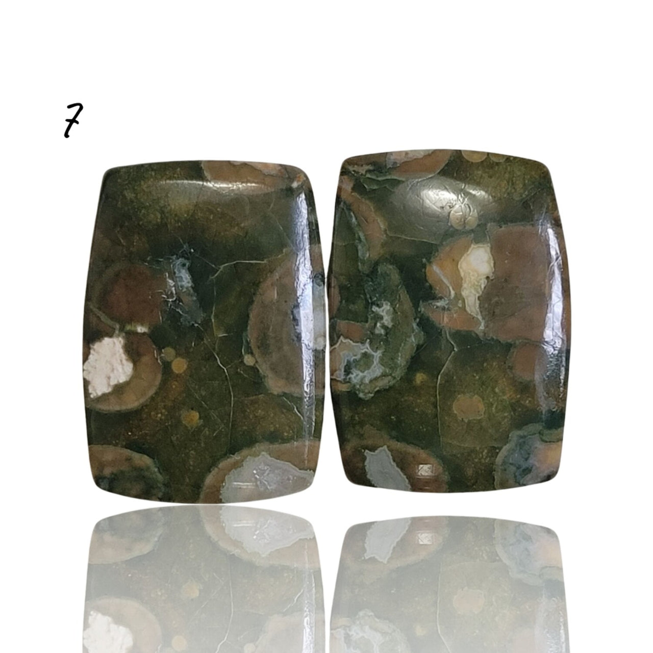 Natural Rhyolite Rainforest Jasper Cabochon Pairs - 7) 19Ct, approx. 20x14mm each