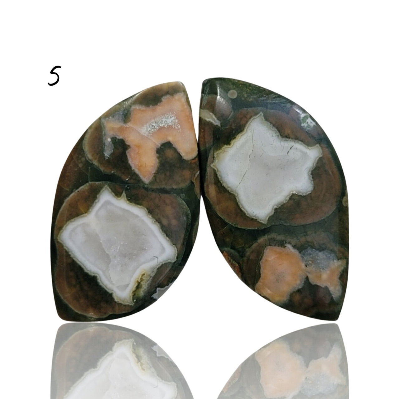 Natural Rhyolite Rainforest Jasper Cabochon Pairs - 5) 15Ct, approx. 23x13mm each