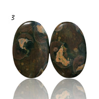 Thumbnail for Natural Rhyolite Rainforest Jasper Cabochon Pairs - 3) 16Ct, approx. 23x15mm each