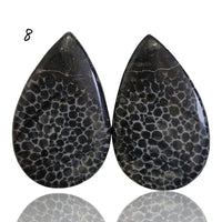 Thumbnail for Natural Black Fossil Coral Cabochon Pairs - 8) 24Ct, approx. 25x16mm each