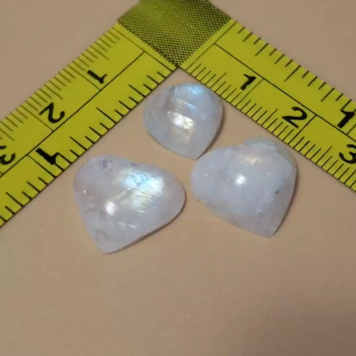 3Pcs Natural Rainbow Moonstone Heart Cabochons