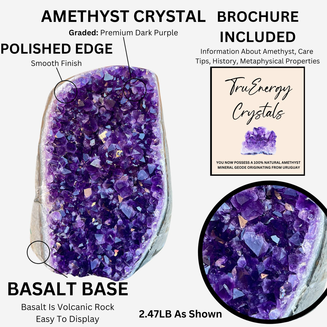 Polished Amethyst Crystal Cluster (4 - 5 lbs) - Smooth Rounded Edge - Uruguay Natural Dark Purple Hues - Meditation - Healing And Calming Effects - Home Decoration - Raw Geode Quartz (4 - 5 lbs)