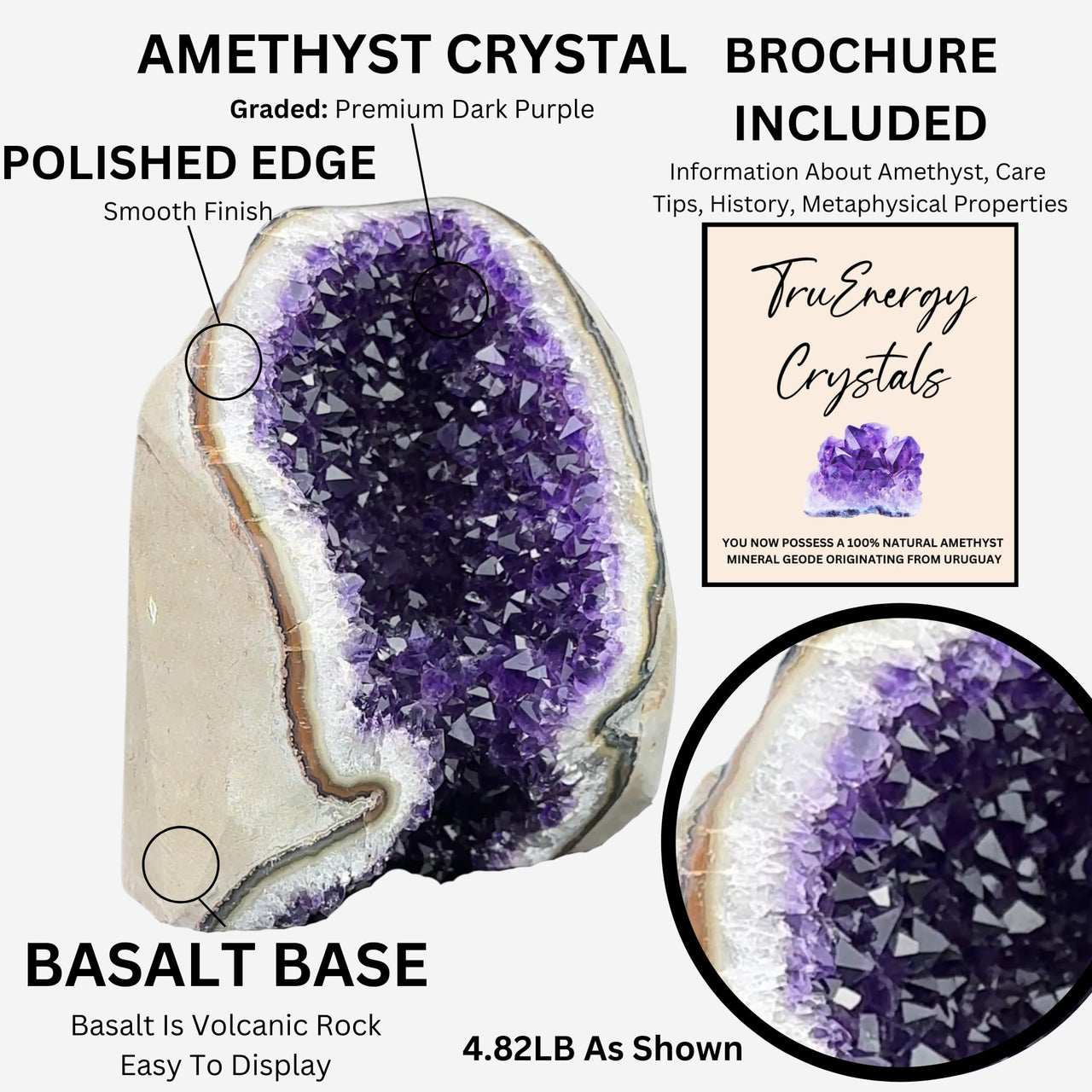 Polished Amethyst Crystal Cluster (4 - 5 lbs) - Smooth Rounded Edge - Uruguay Natural Dark Purple Hues - Meditation - Healing And Calming Effects - Home Decoration - Raw Geode Quartz (4 - 5 lbs)