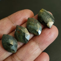 Natural Bluish Black Tiger Eye Rose Cut(flat base) Cabochons LOT/4Pcs.