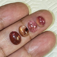 4Pcs 9.5Ct Natural Pink Tourmaline Cabochon LOT. Size range is 9x7mm to 11x8mm