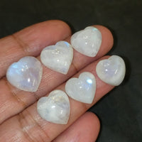 6PCs 57Ct Natural Rainbow Moonstone Heart Cabochon LOT. Size range 13x13mm to 16x16mm