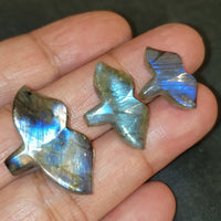 3Pcs 48Ct Natural Labradorite Handcarved Whale Tails LOT. Flat base