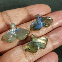 3Pcs 41.5Ct Natural Labradorite Handcarved Whale Tails LOT. Flat base