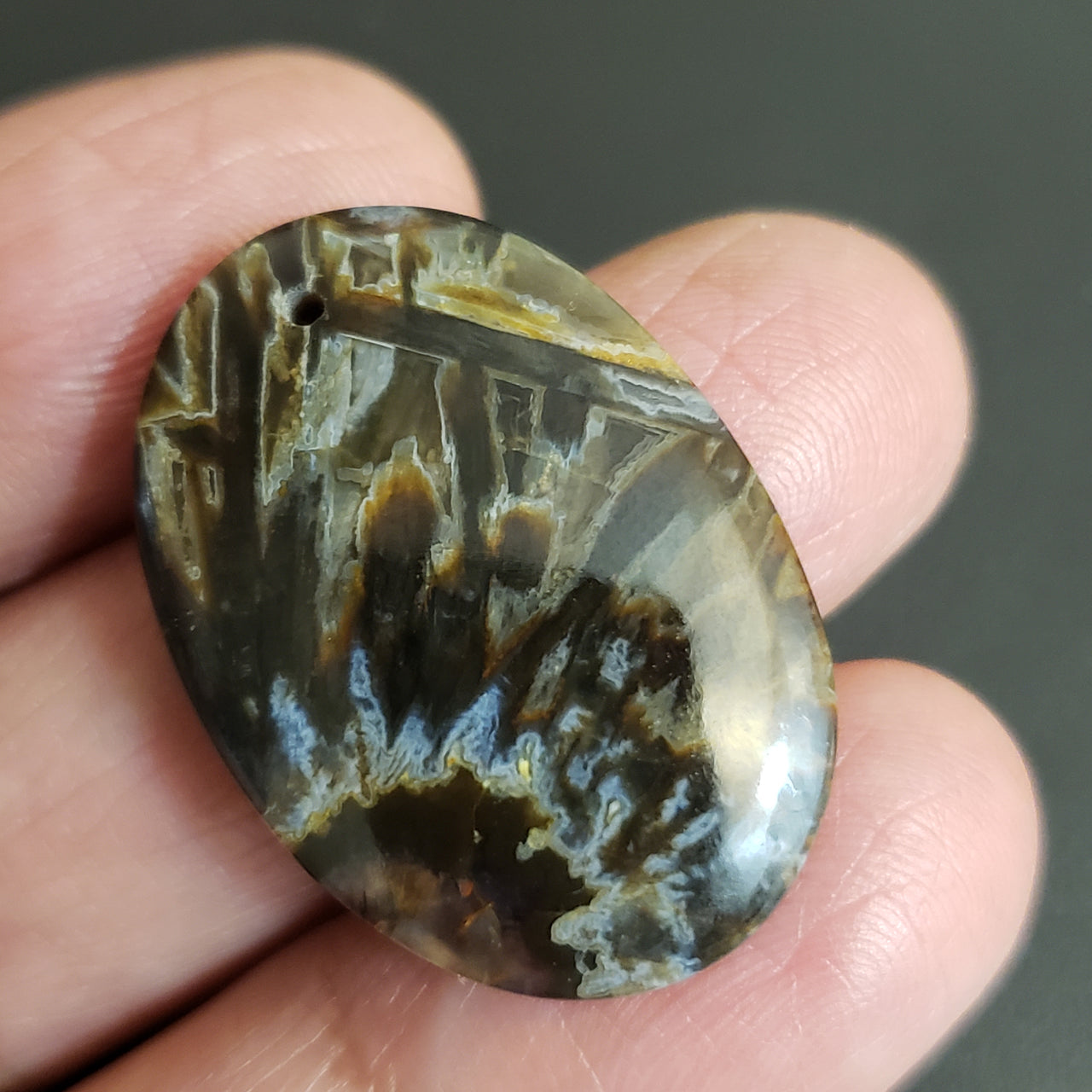 Natural Pseudomorph Turkish Agate DRILLED Pendant Bead. Size- approx. 31x22mm