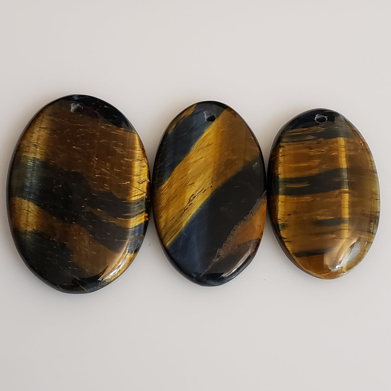 Natural Tiger Eye DRILLED Pendant Beads LOT/3Pcs.