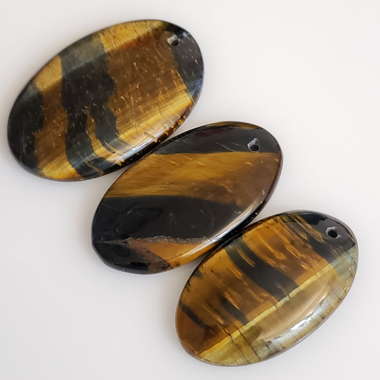 Natural Tiger Eye DRILLED Pendant Beads LOT/3Pcs.