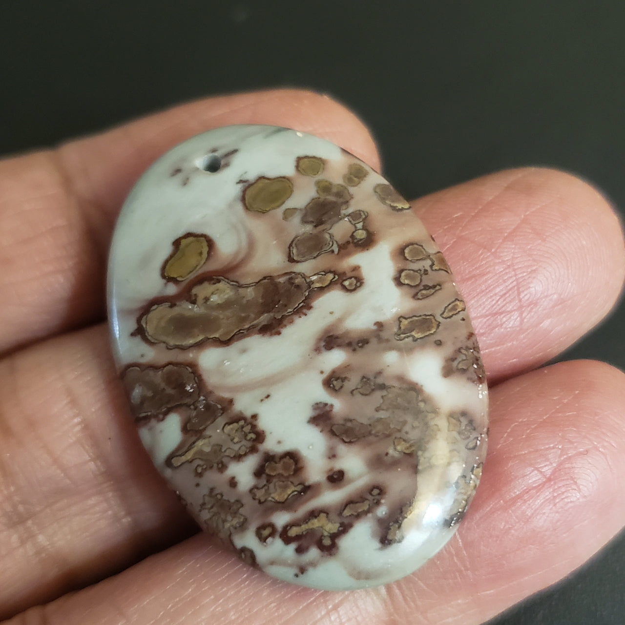 Natural Coffee Bean Jasper DRILLED Pendant Bead. Size- approx. 39x27mm