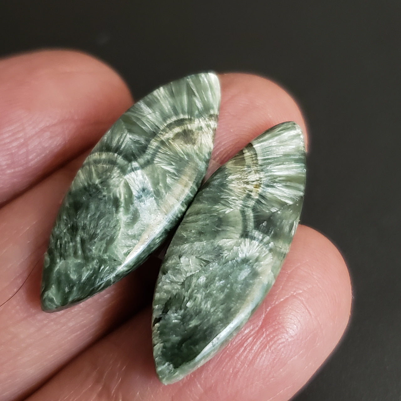 Natural Seraphinite Cabochon Pair. Size- approx. 30x11mm